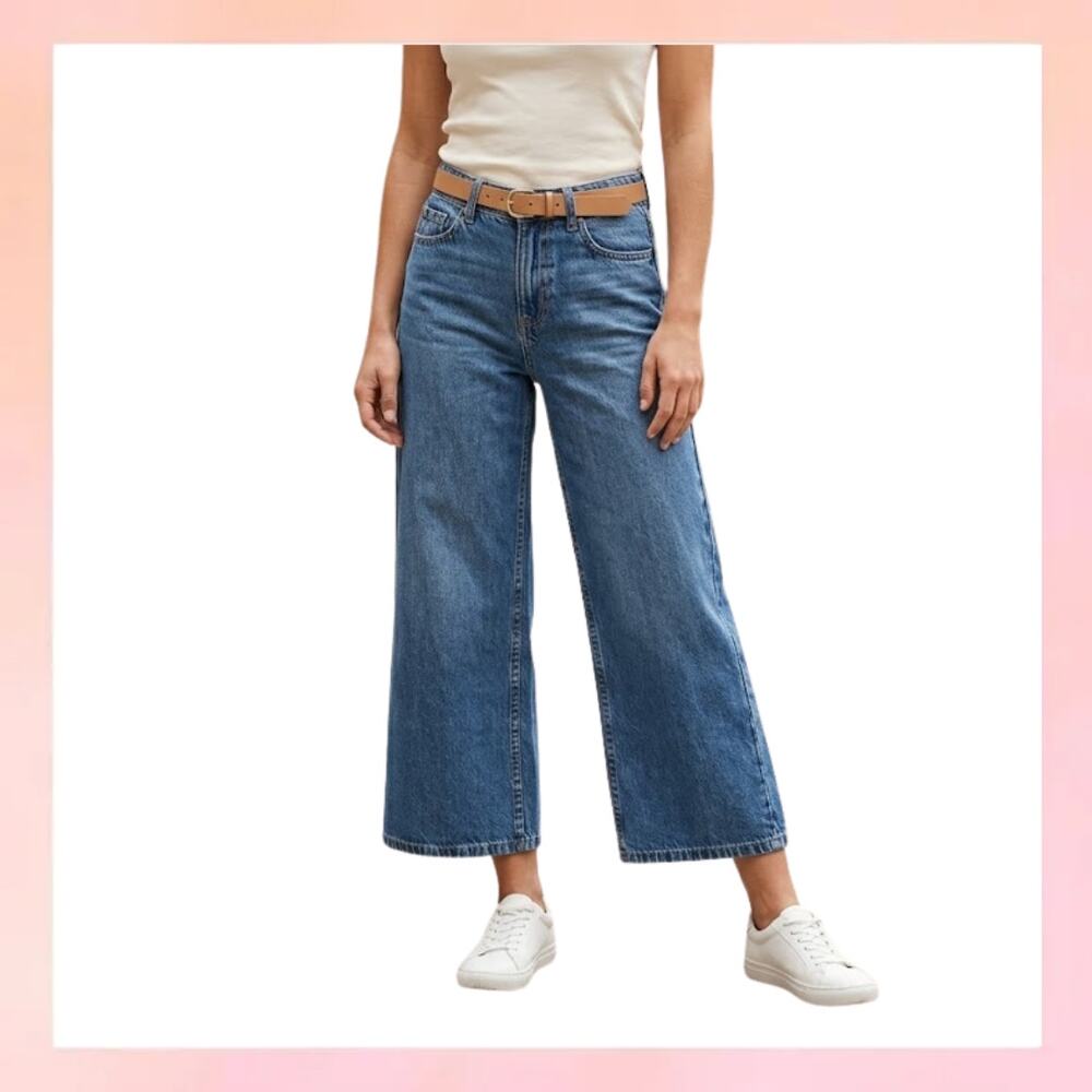 H&M Girls Wide Leg Low Waist Blue Denim Jeans Size 11-12Y (US 14)